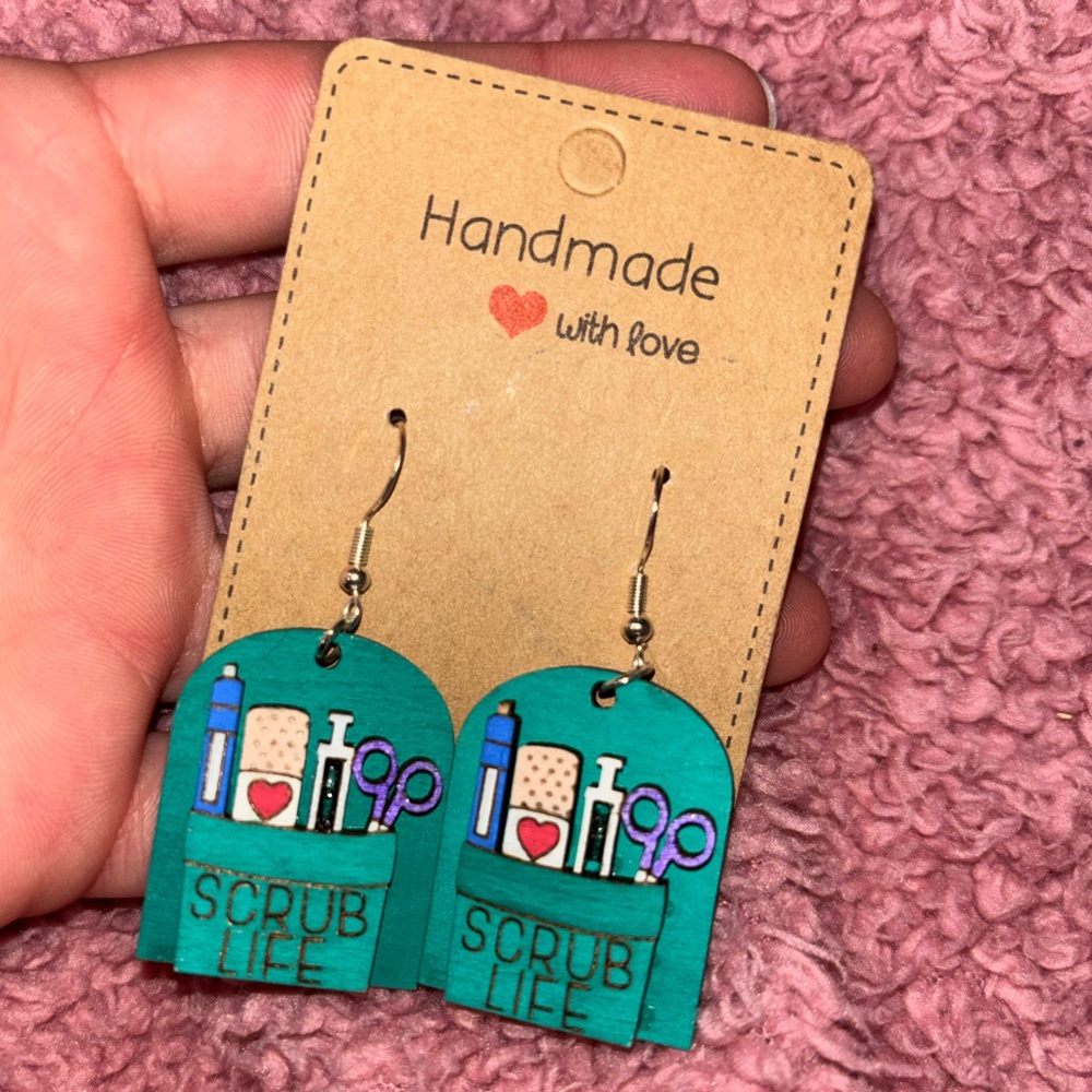 3D Nurse pocket wooden earrings
